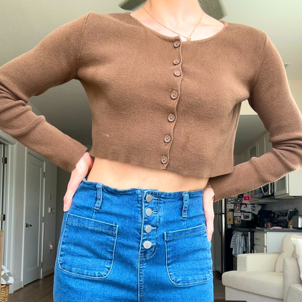 Brown Button-Up Crop Top